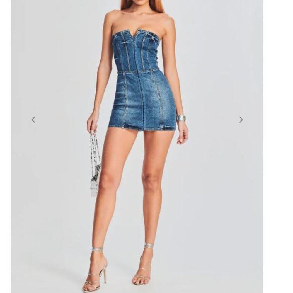 Retrofete Andreia Strapless Denim Mini Dress Size M